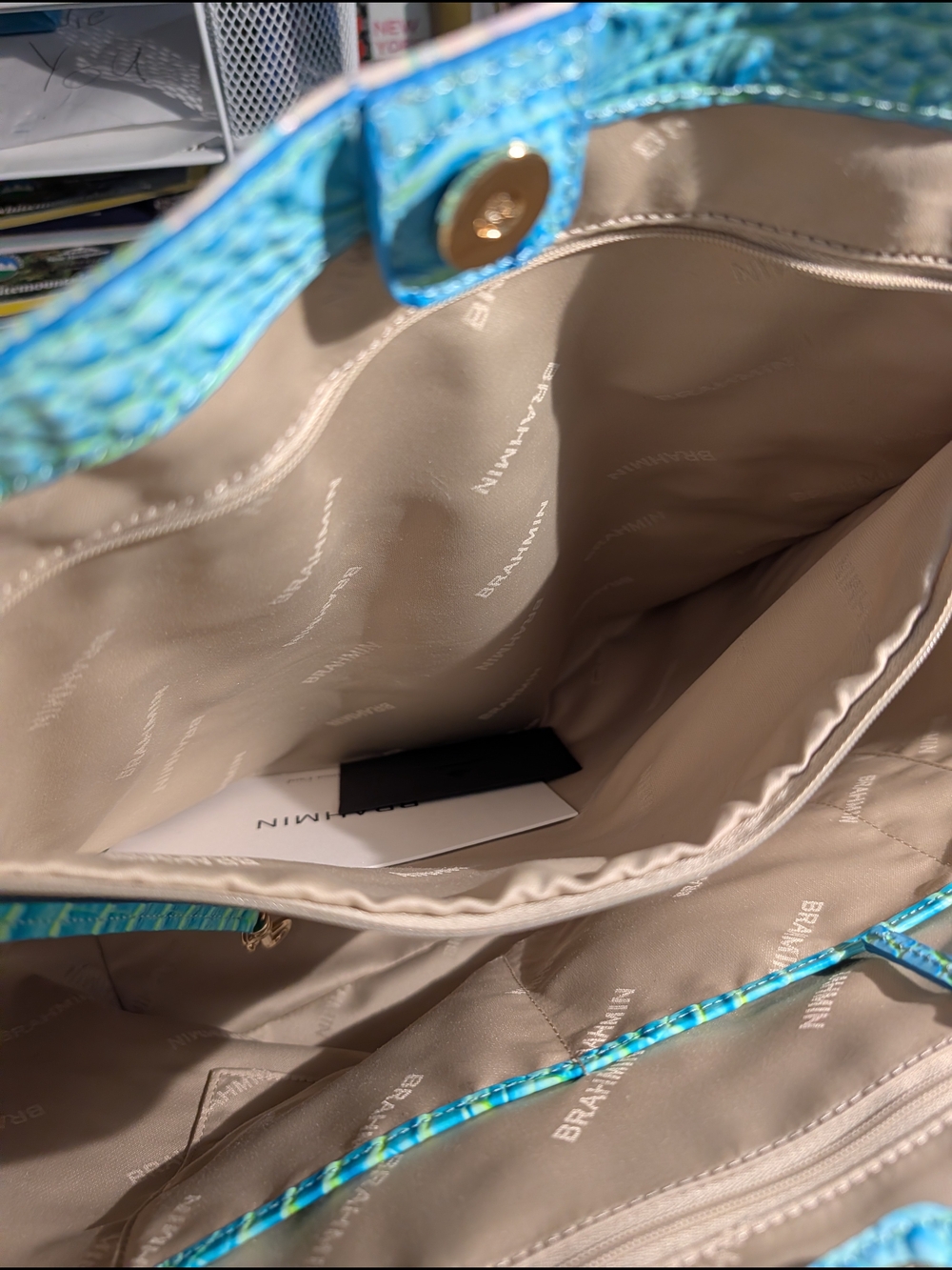 Brahmin Cotton Candy Croc-Embossed Brooke Tote Bag - Picture 15 of 16